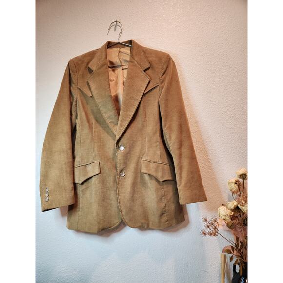 Vintage Lee Corduroy Blazer Jacket 38R‎ Made in USA Tan Western Style